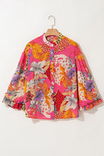Load image into Gallery viewer, Floral Print Buttoned Ruffled Bubble Sleeve Shirt