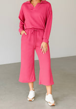 Load image into Gallery viewer, Solid Textured Collared V Neck Top and Wide Leg Pants Set