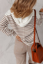 Load image into Gallery viewer, Stripe Textured Hooded V Neck Casual Long Sleeve Top