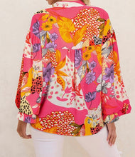 Load image into Gallery viewer, Floral Print Buttoned Ruffled Bubble Sleeve Shirt