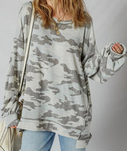 Load image into Gallery viewer, Retro Camouflage Print Exposed Seam Patchwork Drop Shoulder Sweatshirt