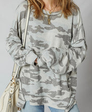 Load image into Gallery viewer, Retro Camouflage Print Exposed Seam Patchwork Drop Shoulder Sweatshirt