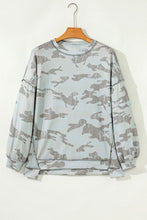 Load image into Gallery viewer, Retro Camouflage Print Exposed Seam Patchwork Drop Shoulder Sweatshirt