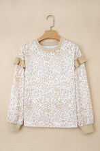 Load image into Gallery viewer, Leopard Ruffle Detail Ribbed Trim Round Neck Sweatshirt