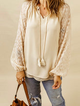 Load image into Gallery viewer, Leopard Mesh Bubble Sleeve Split Neck Blouse