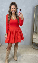 Load image into Gallery viewer, U Neck Long Sleeve Fit and Flare Short Dress