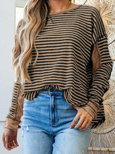Load image into Gallery viewer, Stripe Thermal Knit Drop Shoulder Casual Top