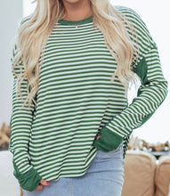 Load image into Gallery viewer, Stripe Thermal Knit Drop Shoulder Casual Top