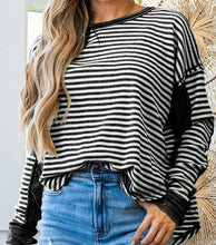 Load image into Gallery viewer, Stripe Thermal Knit Drop Shoulder Casual Top