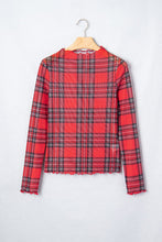 Load image into Gallery viewer, Plaid Round Neck Long Sleeve Pullover Top