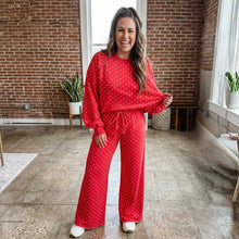 Load image into Gallery viewer, Polka Dot Drawstring Wide Leg Long Sleeve Top Pant Set