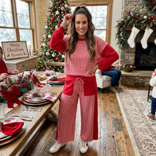 Load image into Gallery viewer, Color Block Plaid Patchwork Long Sleeve Pullover Wide Leg Pant Set