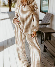 Load image into Gallery viewer, Striped Collared Pullover Top and Drawstring Pant Set