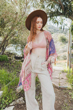 Load image into Gallery viewer, Boho Bliss Burnout Velvet Kimono Silver/Fuchsia