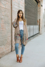 Load image into Gallery viewer, Chic mocha long floral cardigan perfect for any occasion.
