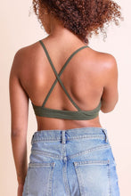 Load image into Gallery viewer, Crochet lace halter olive bralette for casual and dressy looks.