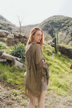 Load image into Gallery viewer, Crochet Medallion Tassel Kimono Kimonos One Size / Olive