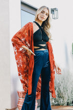 Load image into Gallery viewer, Embroidered Mesh Leaf Kimono Rust
