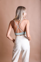 Load image into Gallery viewer, High neck crochet lace sage bralette with elegant design.