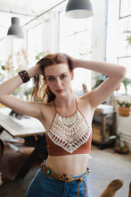 Load image into Gallery viewer, Lightweight crochet lace rust bralette in high neck style.