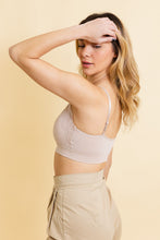 Load image into Gallery viewer, Lightweight seamless ribbed nude bralette with feminine lace trim.
