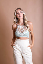 Load image into Gallery viewer, Plus size sage high neck crochet lace bralette for layering.