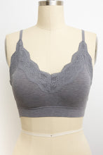 Load image into Gallery viewer, Ribbed lace trim seamless gray bralette in soft modal fabric.
