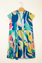 Load image into Gallery viewer, Abstract Print V Neck Cap Sleeve Pocketed Mini Dress
