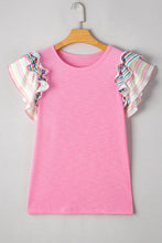 Load image into Gallery viewer, Striped Ruffle Flutter Sleeve Ribbed Blouse
