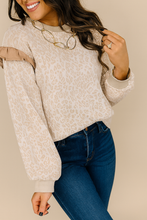 Load image into Gallery viewer, Leopard Ruffle Detail Ribbed Trim Round Neck Sweatshirt
