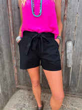 Load image into Gallery viewer, Brenna Black Tie-Waist Shorts
