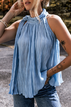 Load image into Gallery viewer, Textured Pleated Tied Mock Neck Flowy Tank Top
