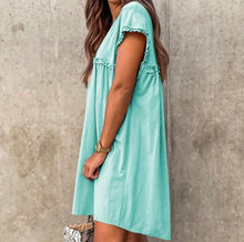 Load image into Gallery viewer, Frilled Trim Crew Neck Loose Fit Mini Dress
