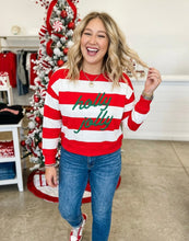 Load image into Gallery viewer, Stripe holly jolly Letter Embroidered Pullover Sweatshirt
