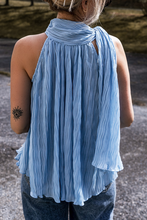 Load image into Gallery viewer, Textured Pleated Tied Mock Neck Flowy Tank Top
