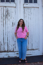 Load image into Gallery viewer, Colorblock Bow V-Shape Cut Back Short Sleeve Sweater
