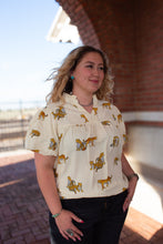 Load image into Gallery viewer, Cheetah Printed Split Neck Puff Sleeve Blouse
