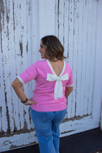 Load image into Gallery viewer, Colorblock Bow V-Shape Cut Back Short Sleeve Sweater
