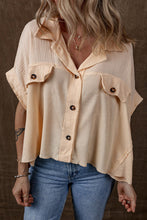 Load image into Gallery viewer, Waffle Splicing Short Batwing Sleeve Flap Detail Shirt
