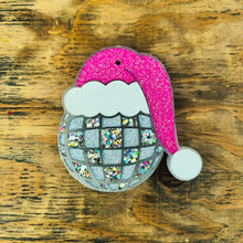 Load image into Gallery viewer, Christmas Disco Ball with Santa Hat Car Freshie
