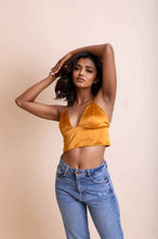 Load image into Gallery viewer, Satin Longline Bralette Small / Mustard
