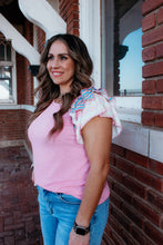 Load image into Gallery viewer, Striped Ruffle Flutter Sleeve Ribbed Blouse
