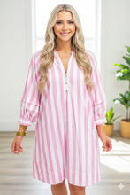 Load image into Gallery viewer, Striped Bracelet Sleeve Loose Mini Dress
