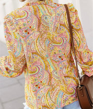 Load image into Gallery viewer, Paisley Print Ruffled Trim Boho Shirt
