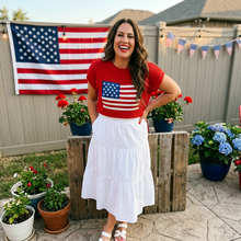 Load image into Gallery viewer, Flag Graphic Short Sleeve Sweater Top
