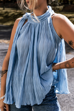 Load image into Gallery viewer, Textured Pleated Tied Mock Neck Flowy Tank Top
