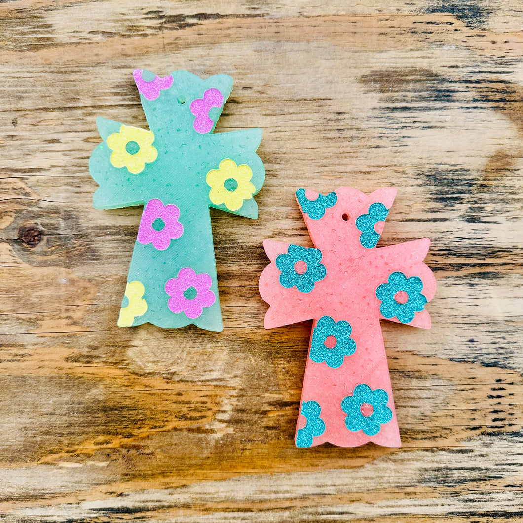 Easter Cross with Flowers Car Freshie