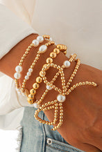 Load image into Gallery viewer, Gold Bow Knot Pearl Beaded Multi Layered Bracelet Set
