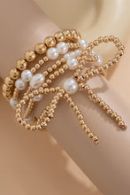 Load image into Gallery viewer, Gold Bow Knot Pearl Beaded Multi Layered Bracelet Set
