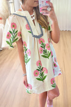 Load image into Gallery viewer, Floral Short Sleeve Split Neck Loose Mini Dress
